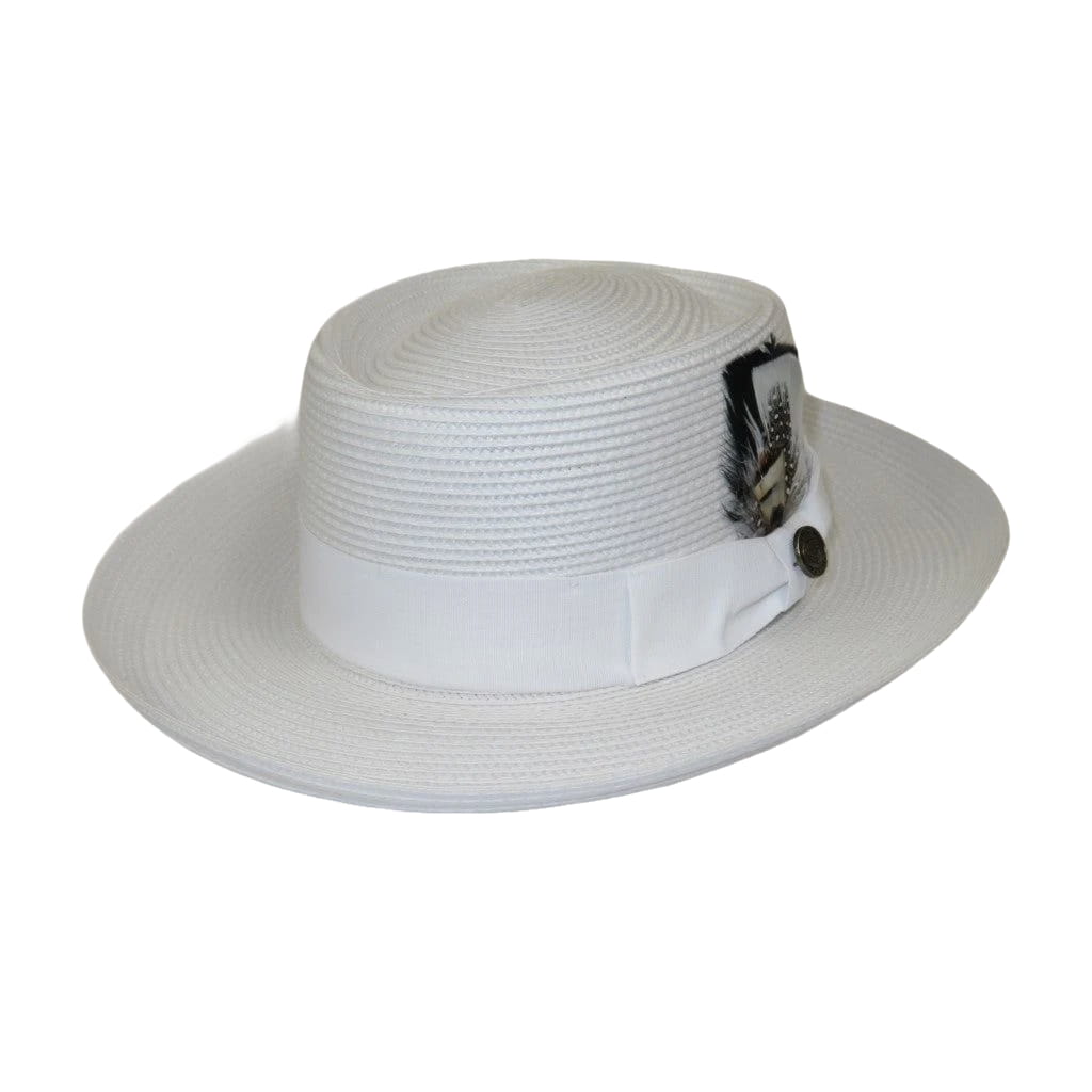 Men Bruno Capelo Braid Straw Style Spring Hat Wide Brim GAMBLER GAMS201 White