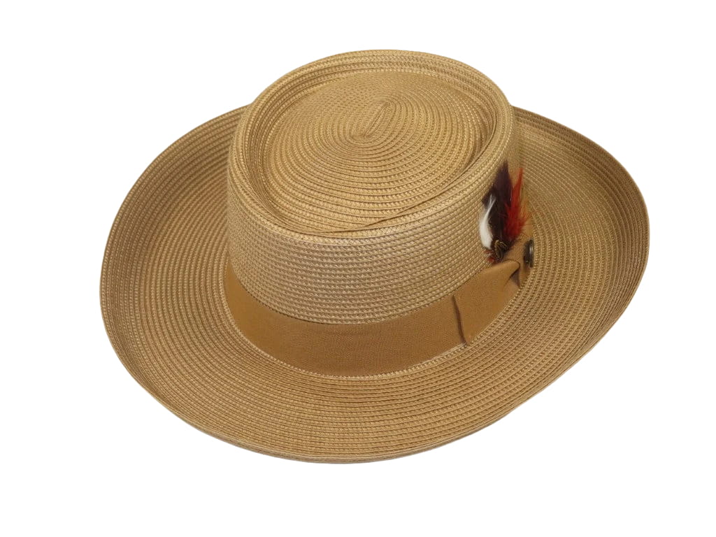 Men Bruno Capelo Braid Straw Style Spring Hat Wide Brim GAMBLER GAMS206 Tan