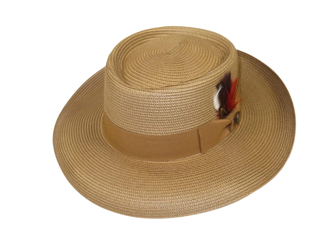 Men Bruno Capelo Braid Straw Style Spring Hat Wide Brim GAMBLER GAMS206 Tan