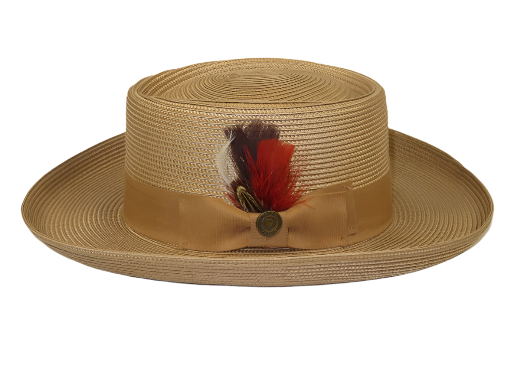 Men Bruno Capelo Braid Straw Style Spring Hat Wide Brim GAMBLER GAMS206 Tan