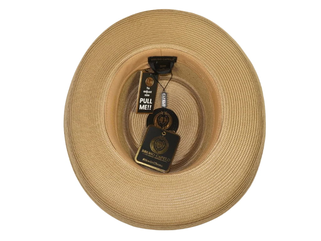 Men Bruno Capelo Braid Straw Style Spring Hat Wide Brim GAMBLER GAMS206 Tan