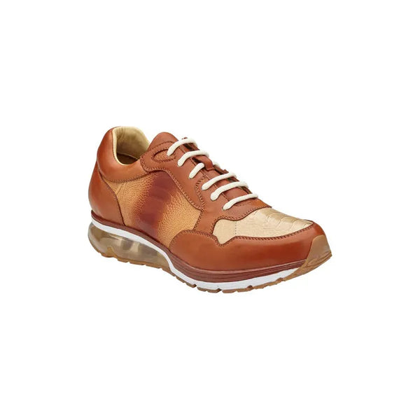 Belvedere Gino Genuine Ostrich,Italian Calf Leather Sneaker Brandy Bone E24