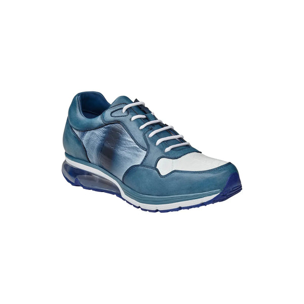 Belvedere Gino Genuine Ostrich,Italian Calf Leather Sneaker Blue White E24