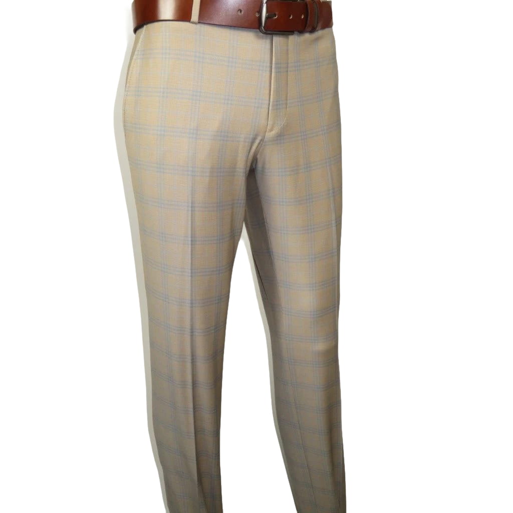Men Suit BERLUSCONI Turkey Italian Wool 180's Glenn Plaid K167-07 Beige Blue