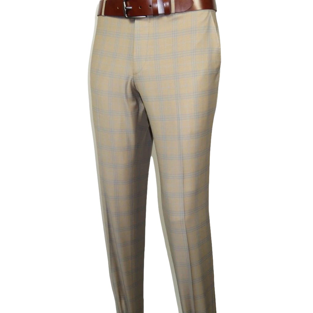 Men Suit BERLUSCONI Turkey Italian Wool 180's Glenn Plaid K167-07 Beige Blue
