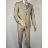 Men Suit BERLUSCONI Turkey Italian Wool 180's Glenn Plaid K167-07 Beige Blue