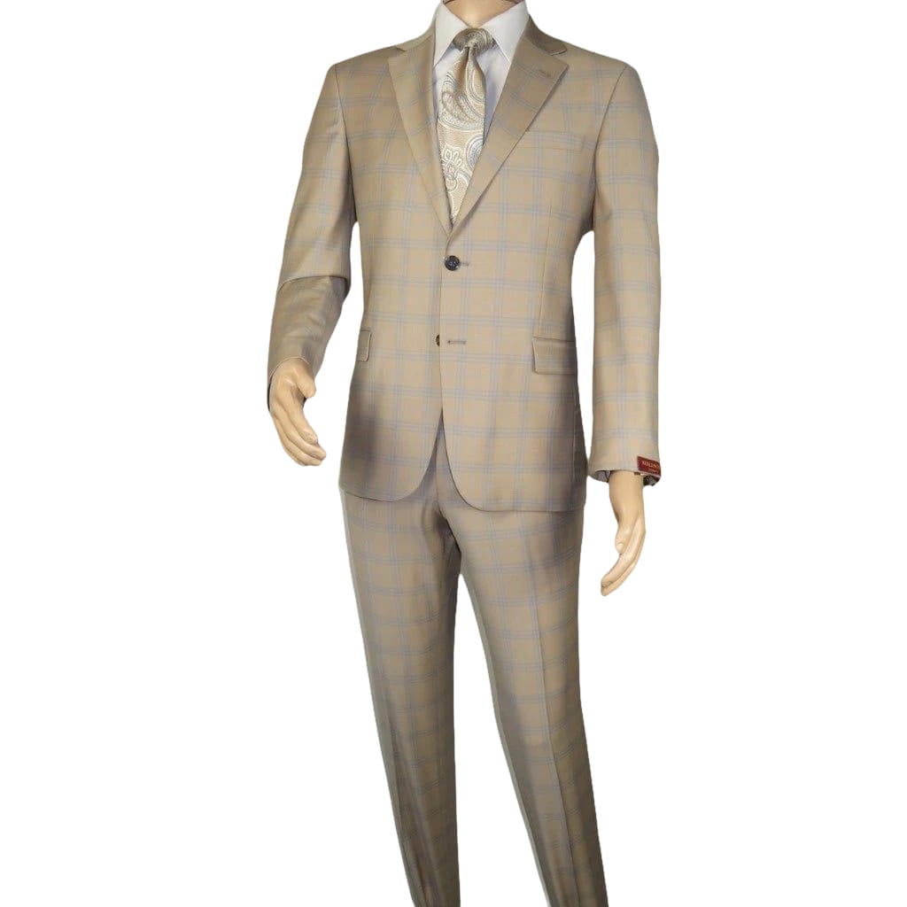Men Suit BERLUSCONI Turkey Italian Wool 180's Glenn Plaid K167-07 Beige Blue