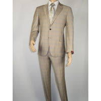 Men Suit BERLUSCONI Turkey Italian Wool 180's Glenn Plaid K167-07 Beige Blue