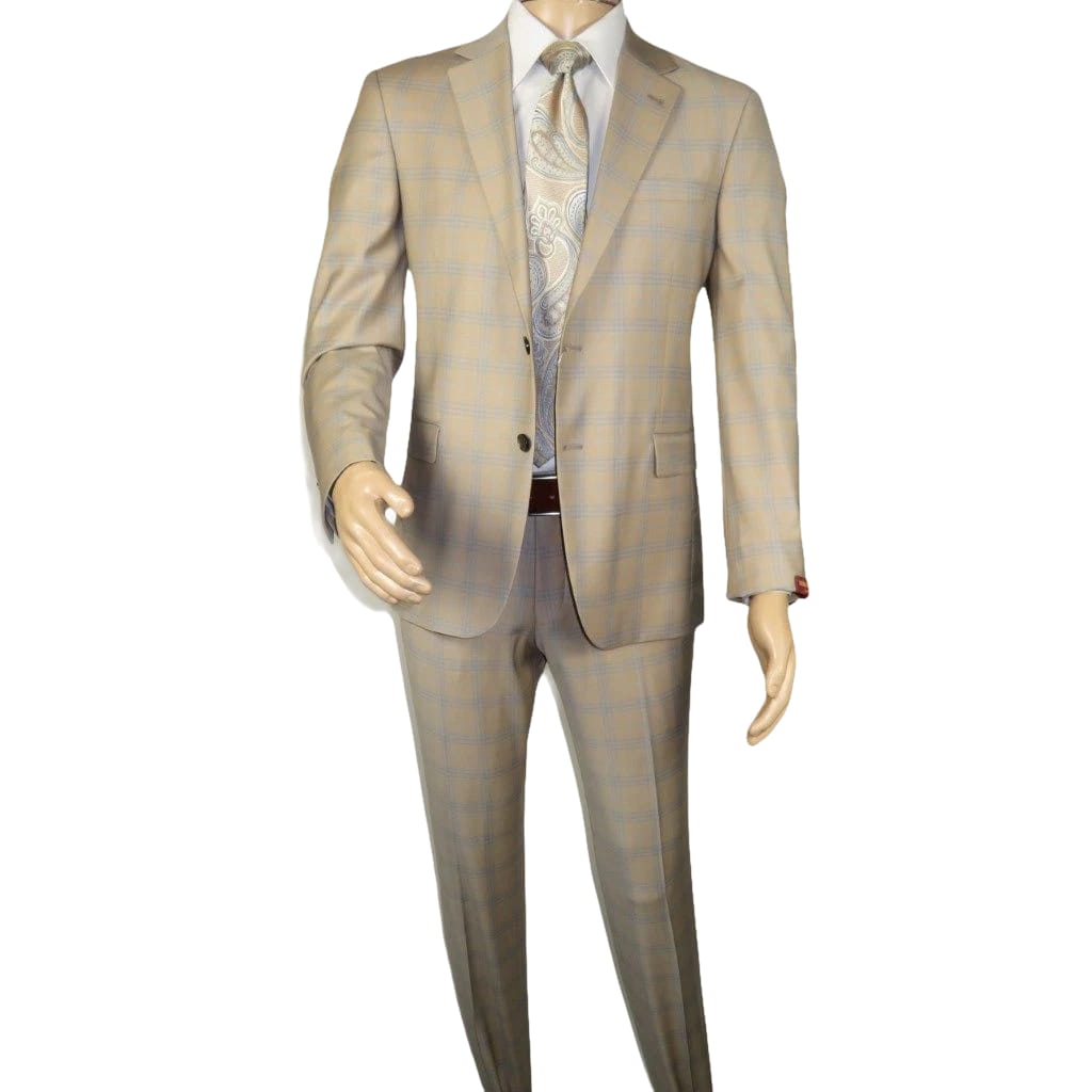 Men Suit BERLUSCONI Turkey Italian Wool 180's Glenn Plaid K167-07 Beige Blue