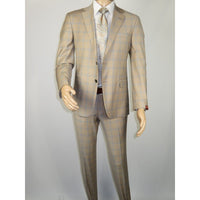Men Suit BERLUSCONI Turkey Italian Wool 180's Glenn Plaid K167-07 Beige Blue