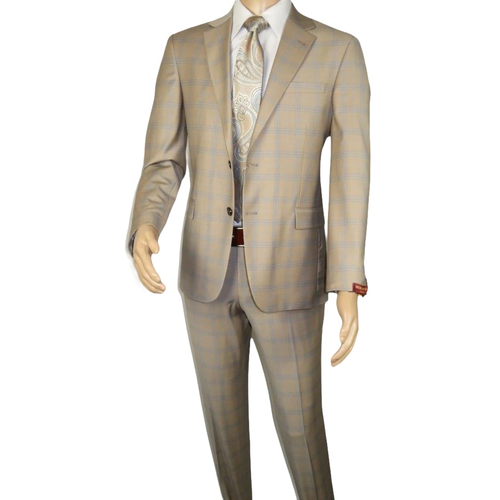 Men Suit BERLUSCONI Turkey Italian Wool 180's Glenn Plaid K167-07 Beige Blue