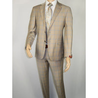 Men Suit BERLUSCONI Turkey Italian Wool 180's Glenn Plaid K167-07 Beige Blue
