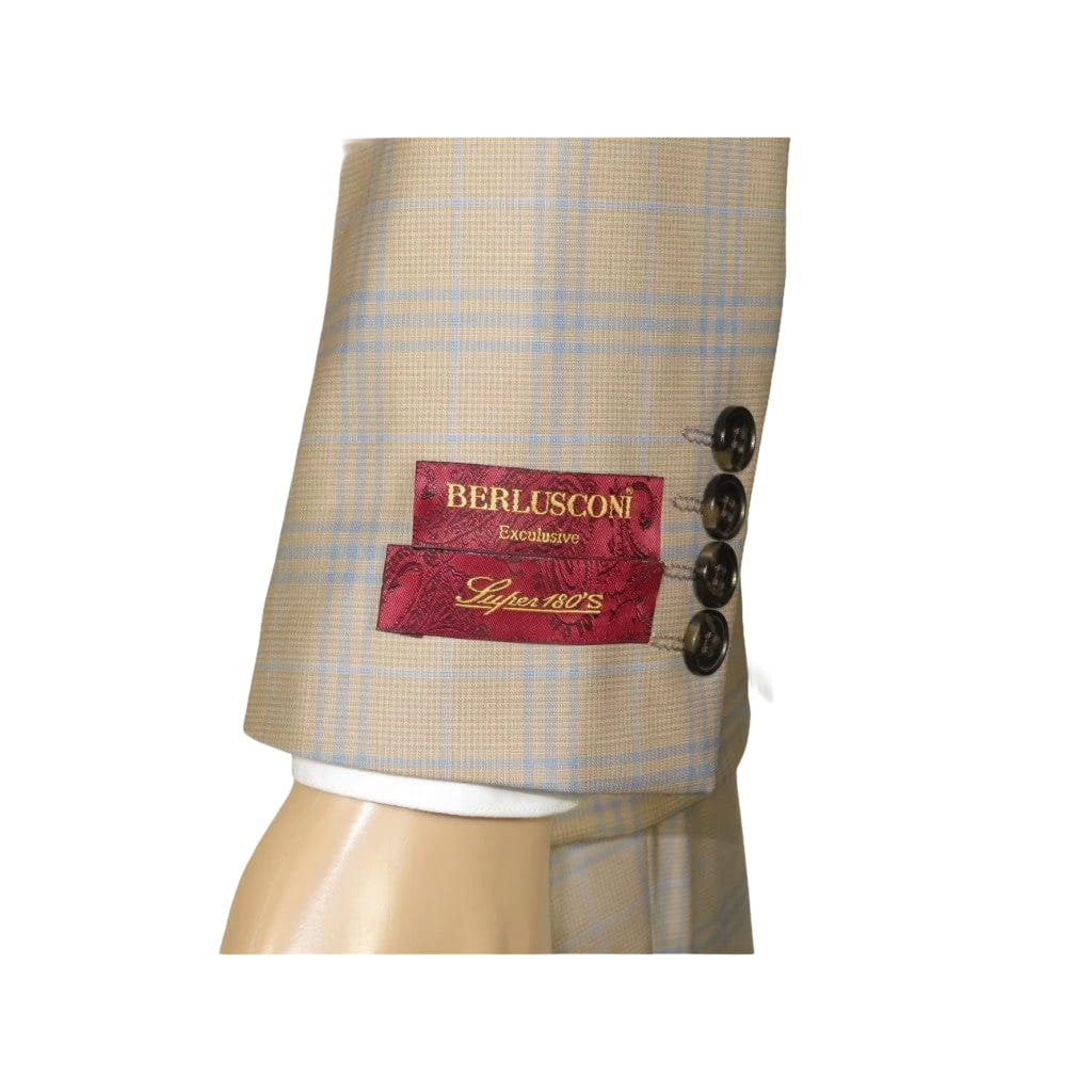Men Suit BERLUSCONI Turkey Italian Wool 180's Glenn Plaid K167-07 Beige Blue
