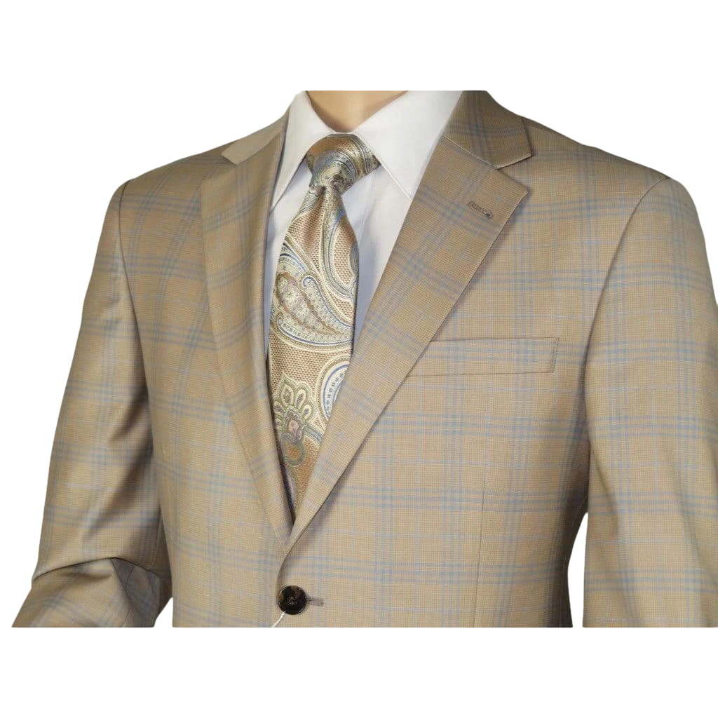 Men Suit BERLUSCONI Turkey Italian Wool 180's Glenn Plaid K167-07 Beige Blue