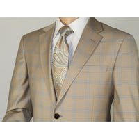 Men Suit BERLUSCONI Turkey Italian Wool 180's Glenn Plaid K167-07 Beige Blue