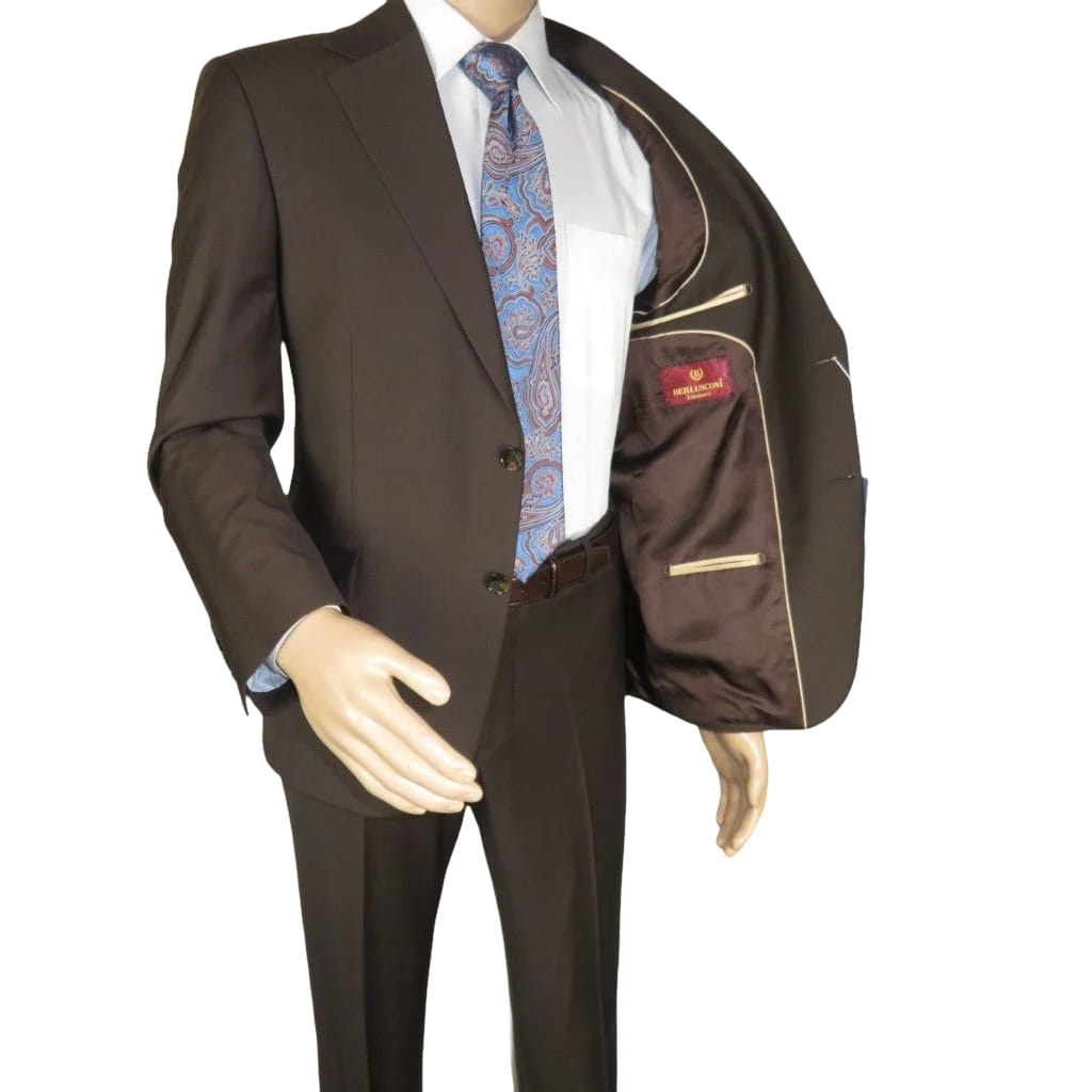 Men Suit BERLUSCONI Turkey Italian Wool 180's Portly Drop 4 Pants K255-07 Brown