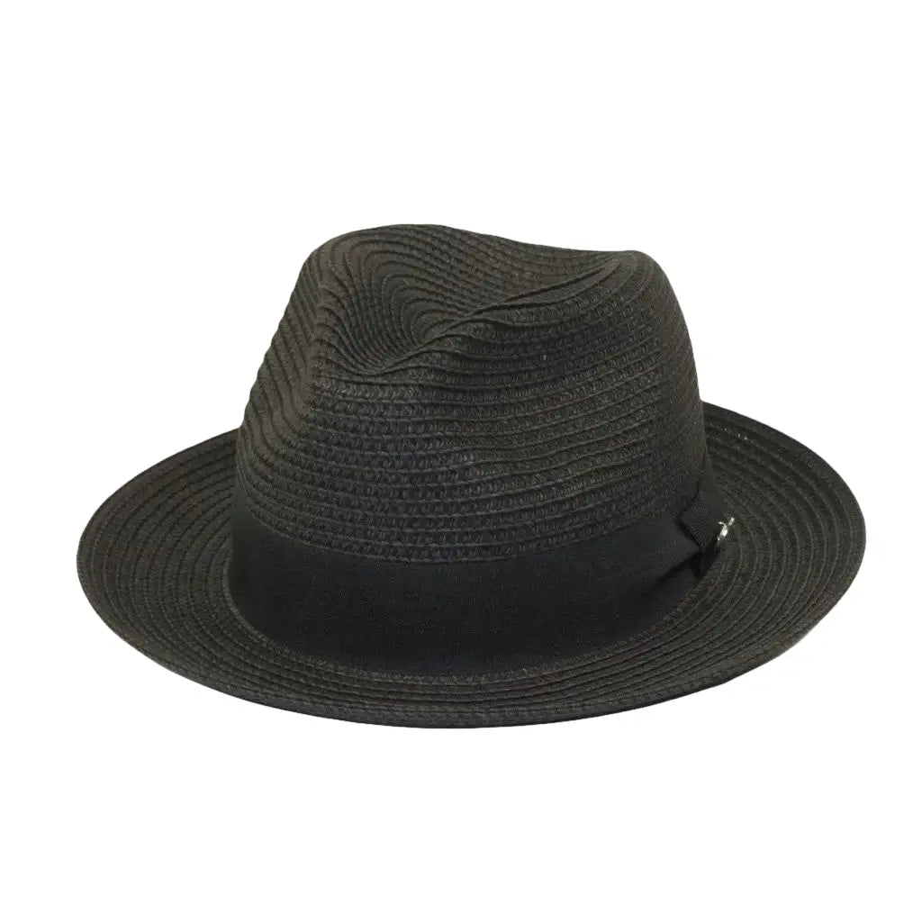 Men's Bently Semi Crushable Fedora Pinch Front Briad Hat Leonardo LE231 Black