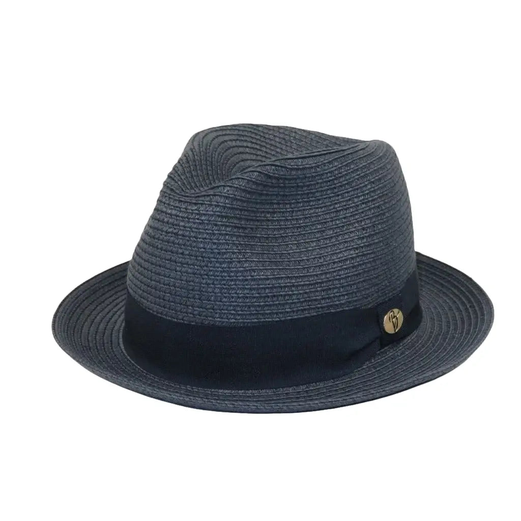 Men's Bently Semi Crushable Fedora Pinch Front Briad Hat Leonardo LE232 Navy
