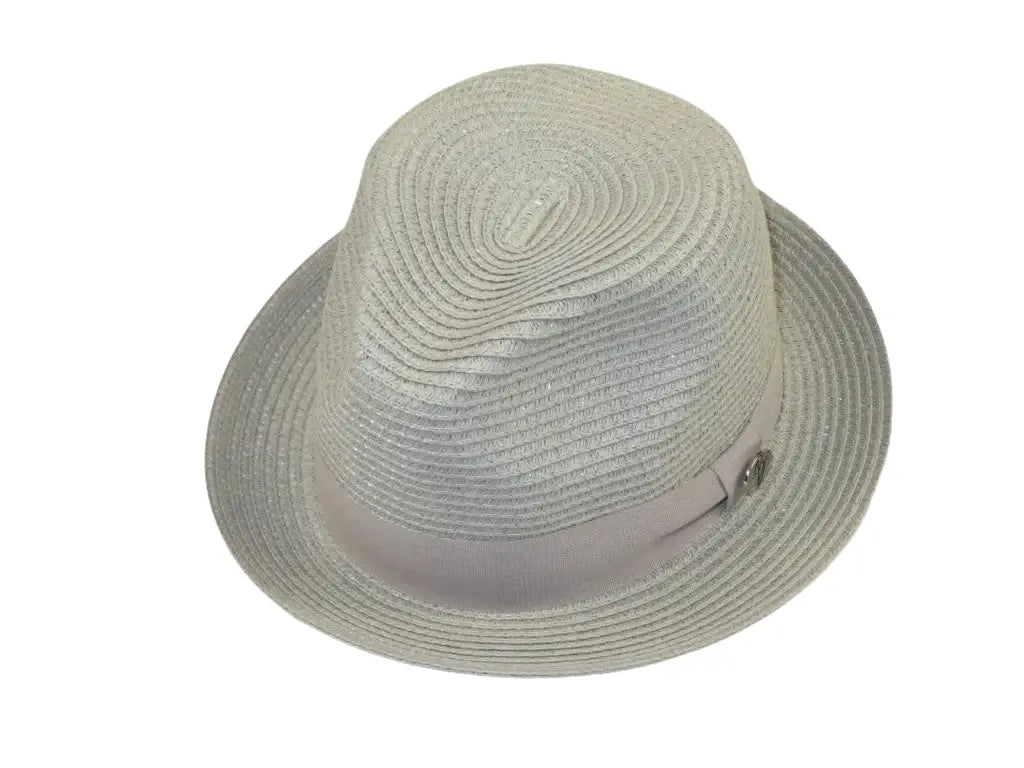 Men's Bently Semi Crushable Fedora Briad Straw Hat Leonardo LE233 Silver Gray