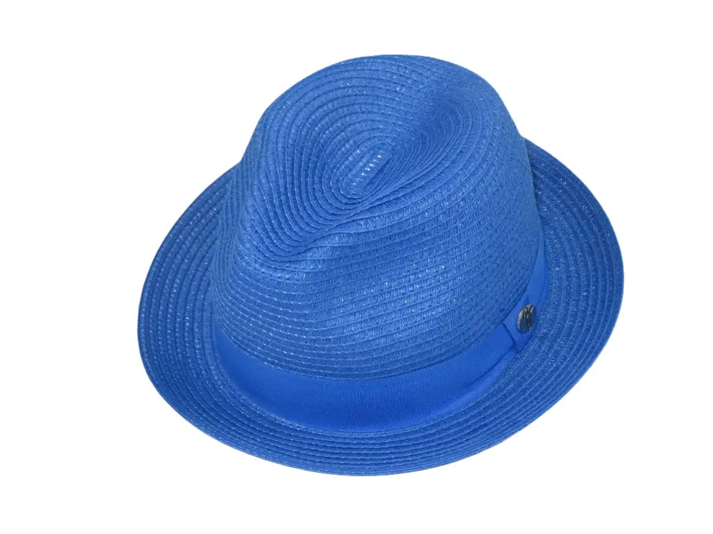 Men's Bently Semi Crushable Fedora Briad Straw Hat Leonardo LE237 Royal Blue