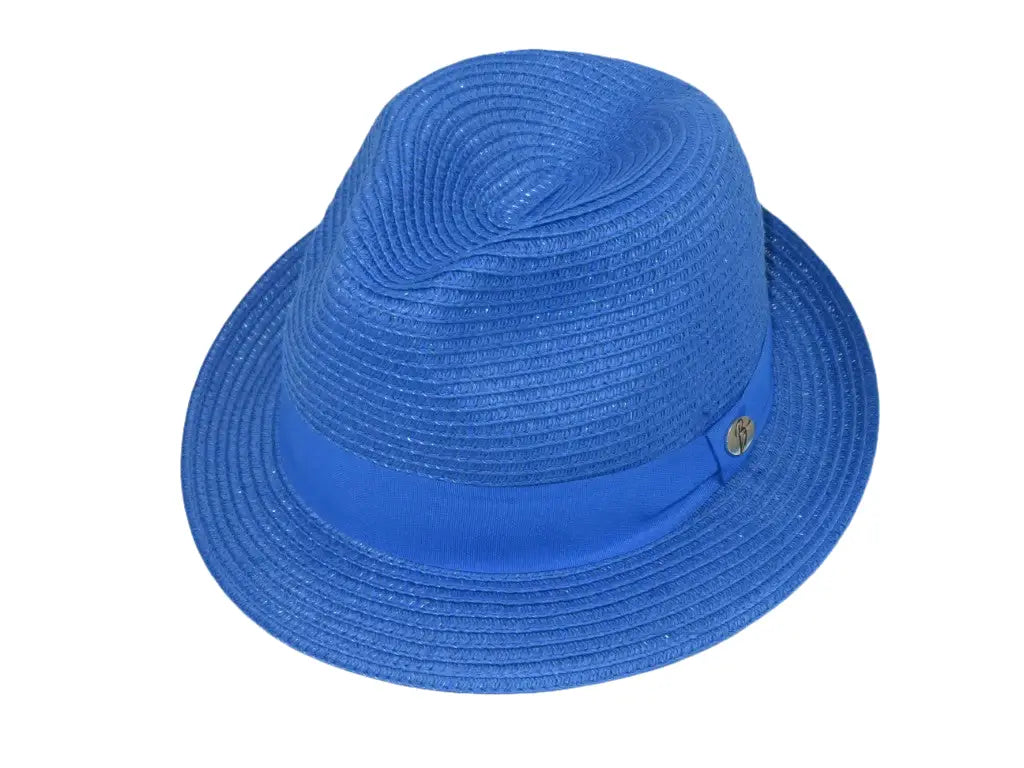 Men's Bently Semi Crushable Fedora Briad Straw Hat Leonardo LE237 Royal Blue