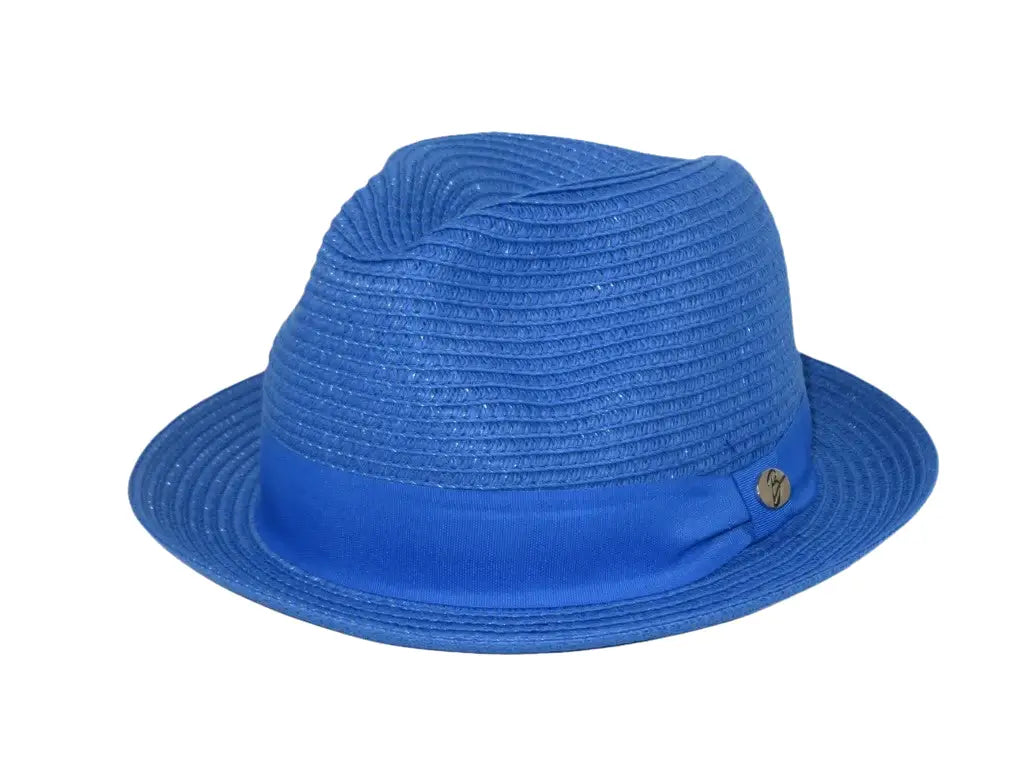 Men's Bently Semi Crushable Fedora Briad Straw Hat Leonardo LE237 Royal Blue