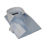 Men's Shirt MARCUZZI Turkey 100% Cotton Marc5 Blue Stripe White Collar and Cuffs