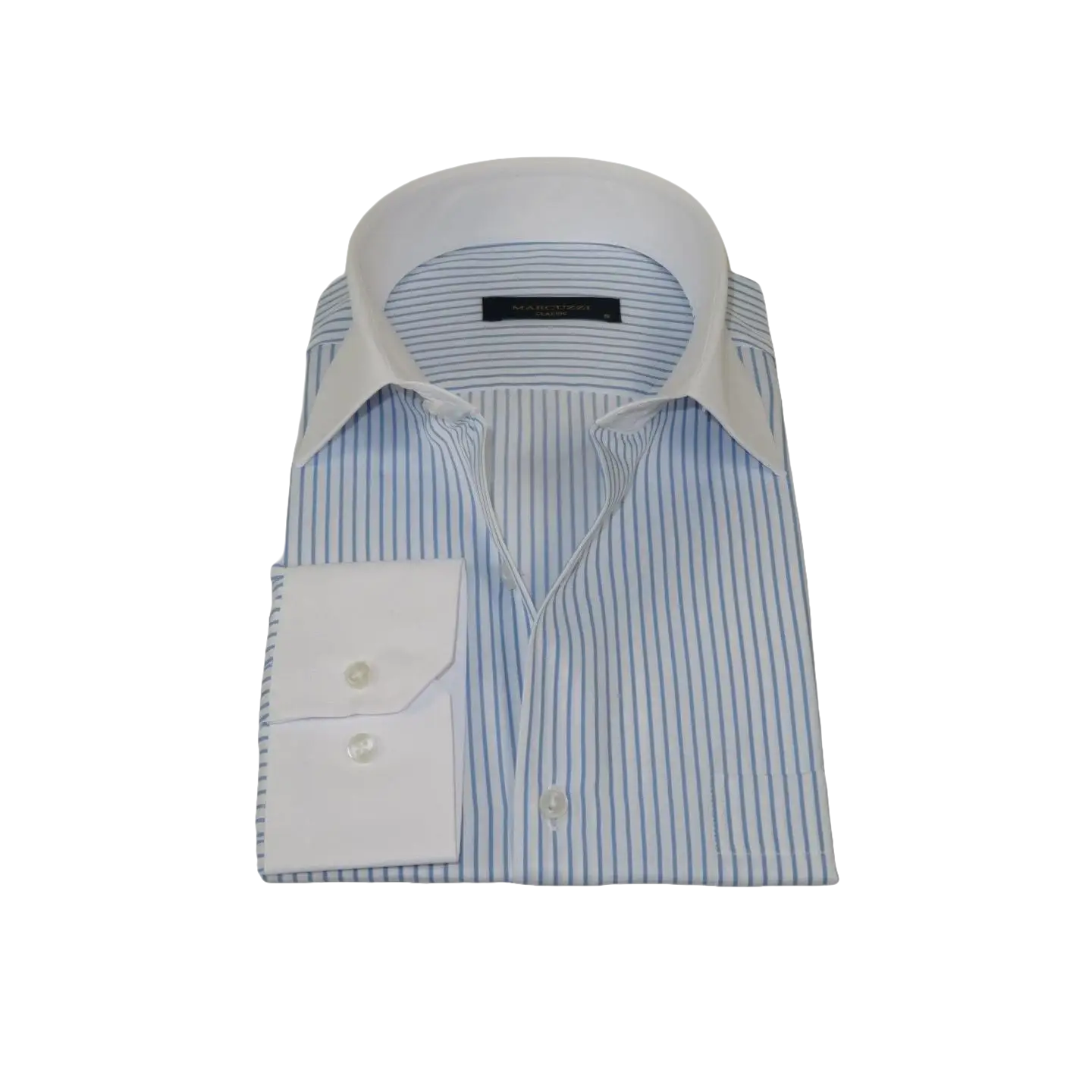 Men's Shirt MARCUZZI Turkey 100% Cotton Marc5 Blue Stripe White Collar and Cuffs