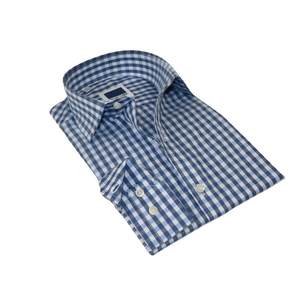 Men's Sports Dress Shirt MARCUZZI Turkey 100% Soft Cotton Marc7 Blue Checker