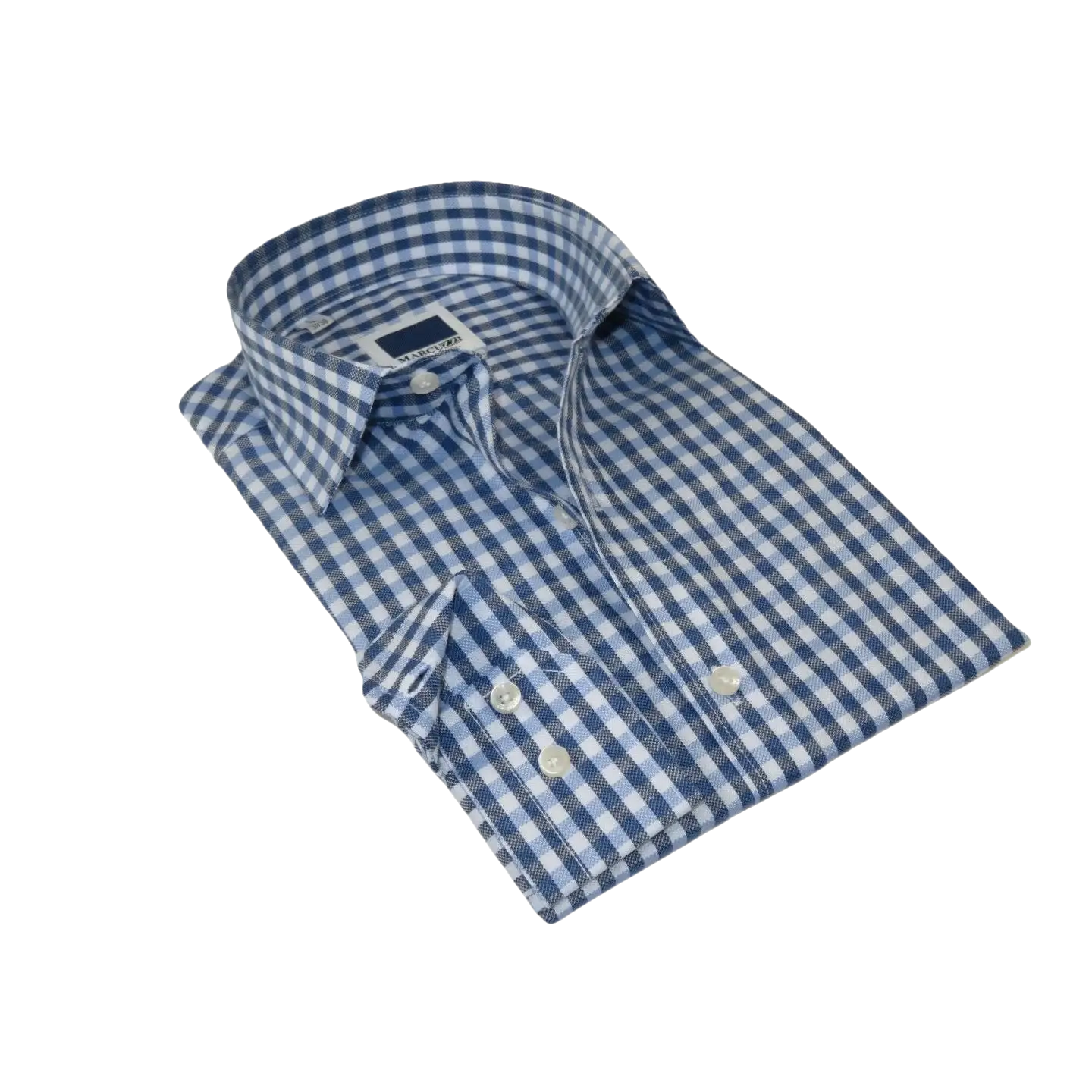 Men's Sports Dress Shirt MARCUZZI Turkey 100% Soft Cotton Marc7 Blue Checker