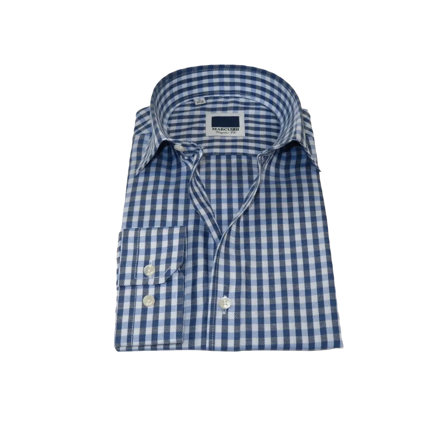 Men's Sports Dress Shirt MARCUZZI Turkey 100% Soft Cotton Marc7 Blue Checker