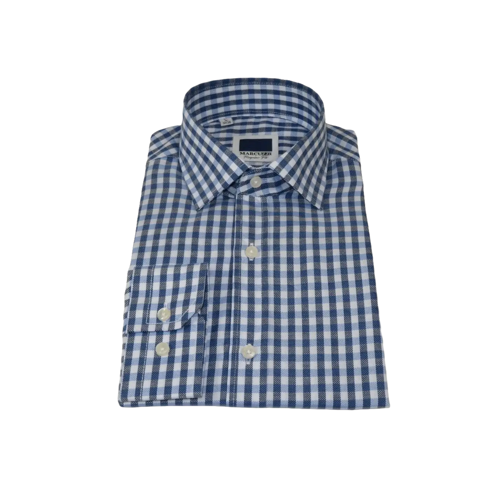Men's Sports Dress Shirt MARCUZZI Turkey 100% Soft Cotton Marc7 Blue Checker