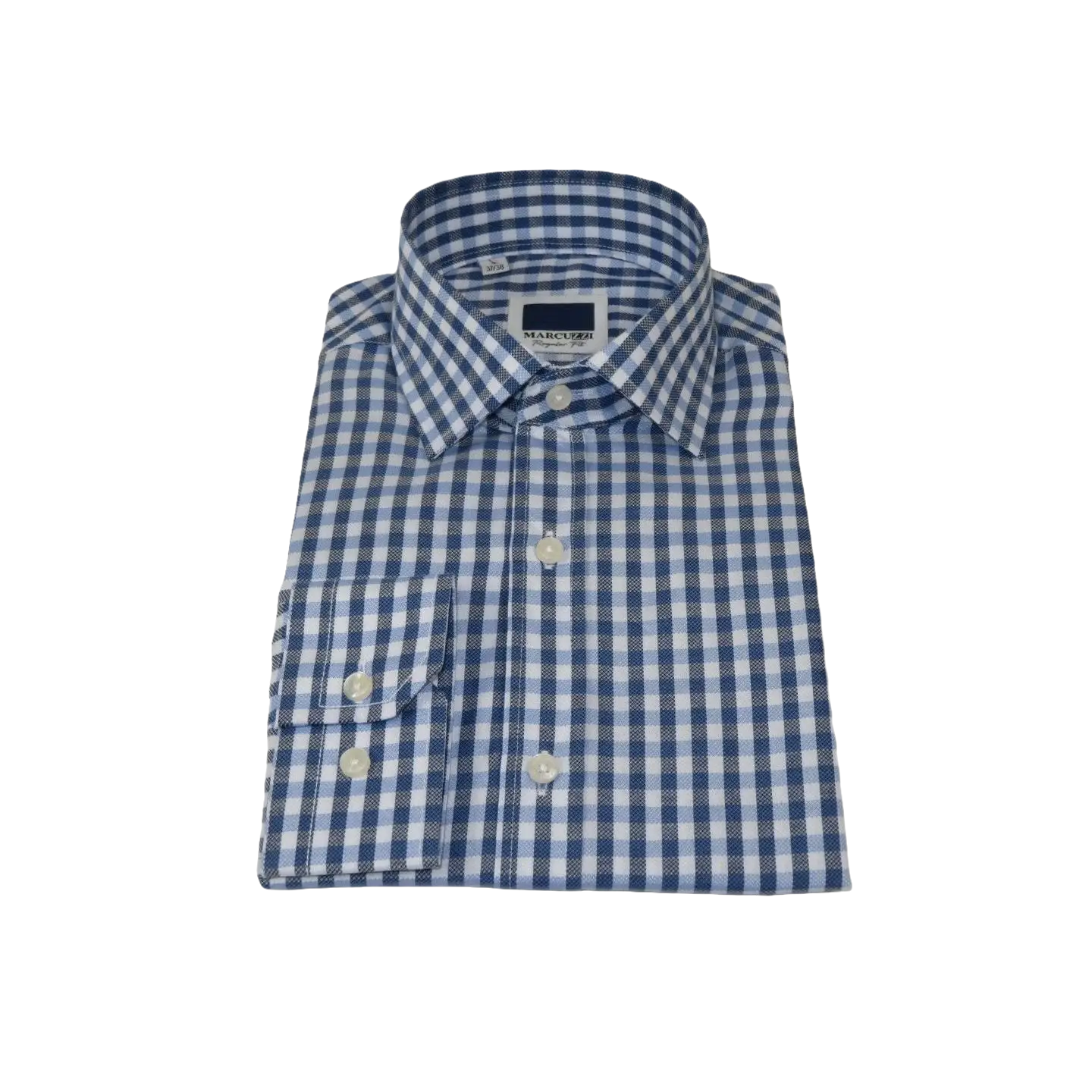 Men's Sports Dress Shirt MARCUZZI Turkey 100% Soft Cotton Marc7 Blue Checker