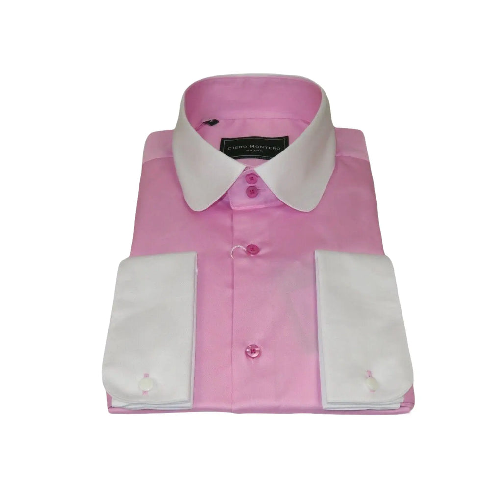 Men 100% Cotton Shirt CIERO MONTERO Turkey #STN 05 Pink/White Collar Slim Fit - J.Valintin Men's Wear Legend - 101051