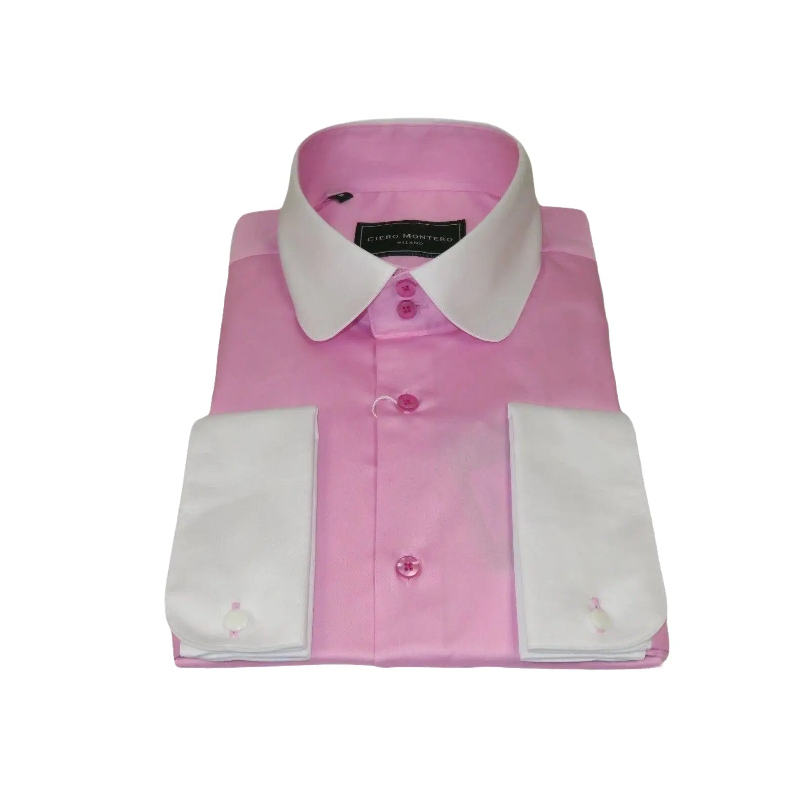 Men 100% Cotton Shirt CIERO MONTERO Turkey #STN 05 Pink/White Collar Slim Fit - J.Valintin Men's Wear Legend - 101051