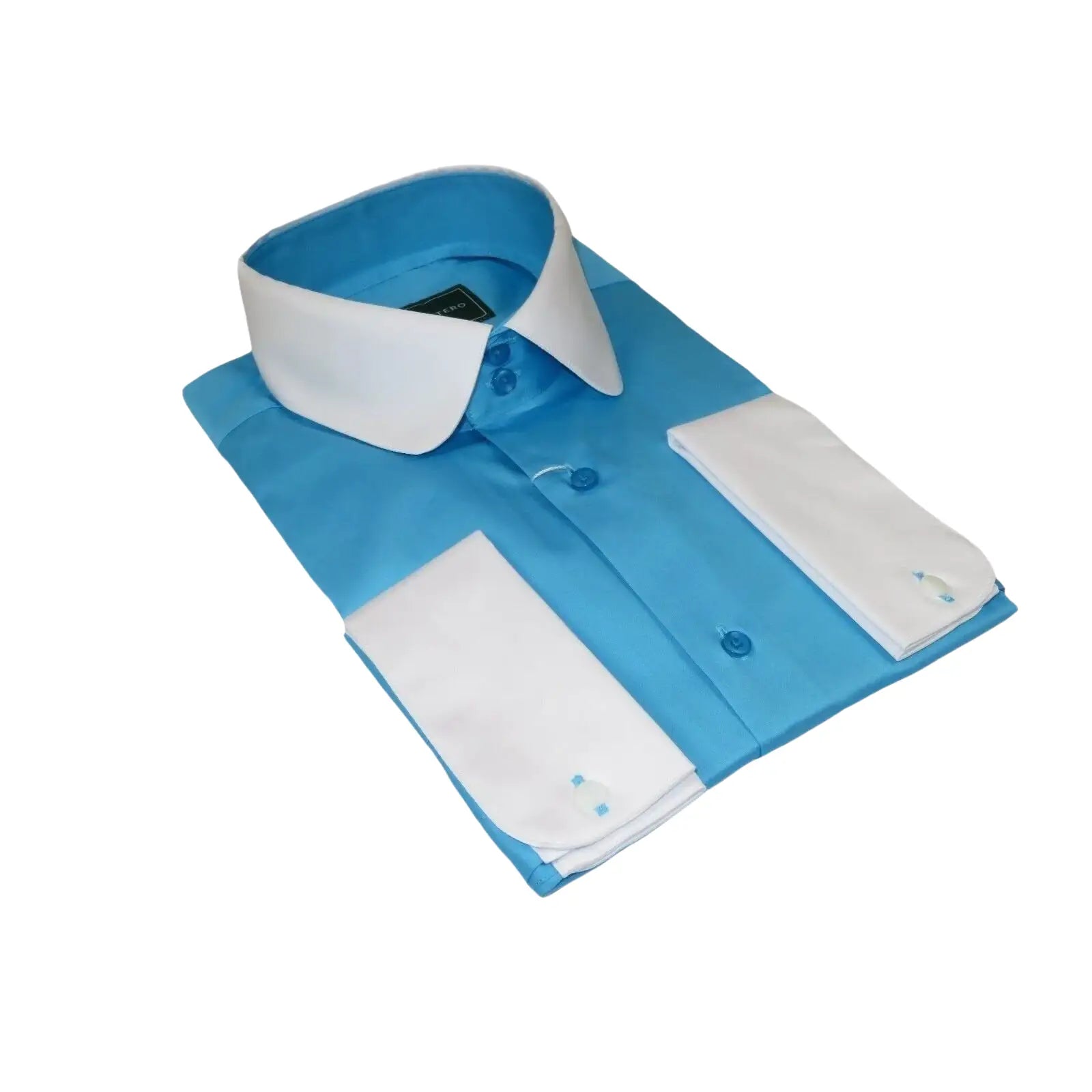 Men 100% Cotton Shirt CIERO MONTERO Turkey #STN 066 Teal/White Collar Slim Fit - J.Valintin Men's Wear Legend - 101043