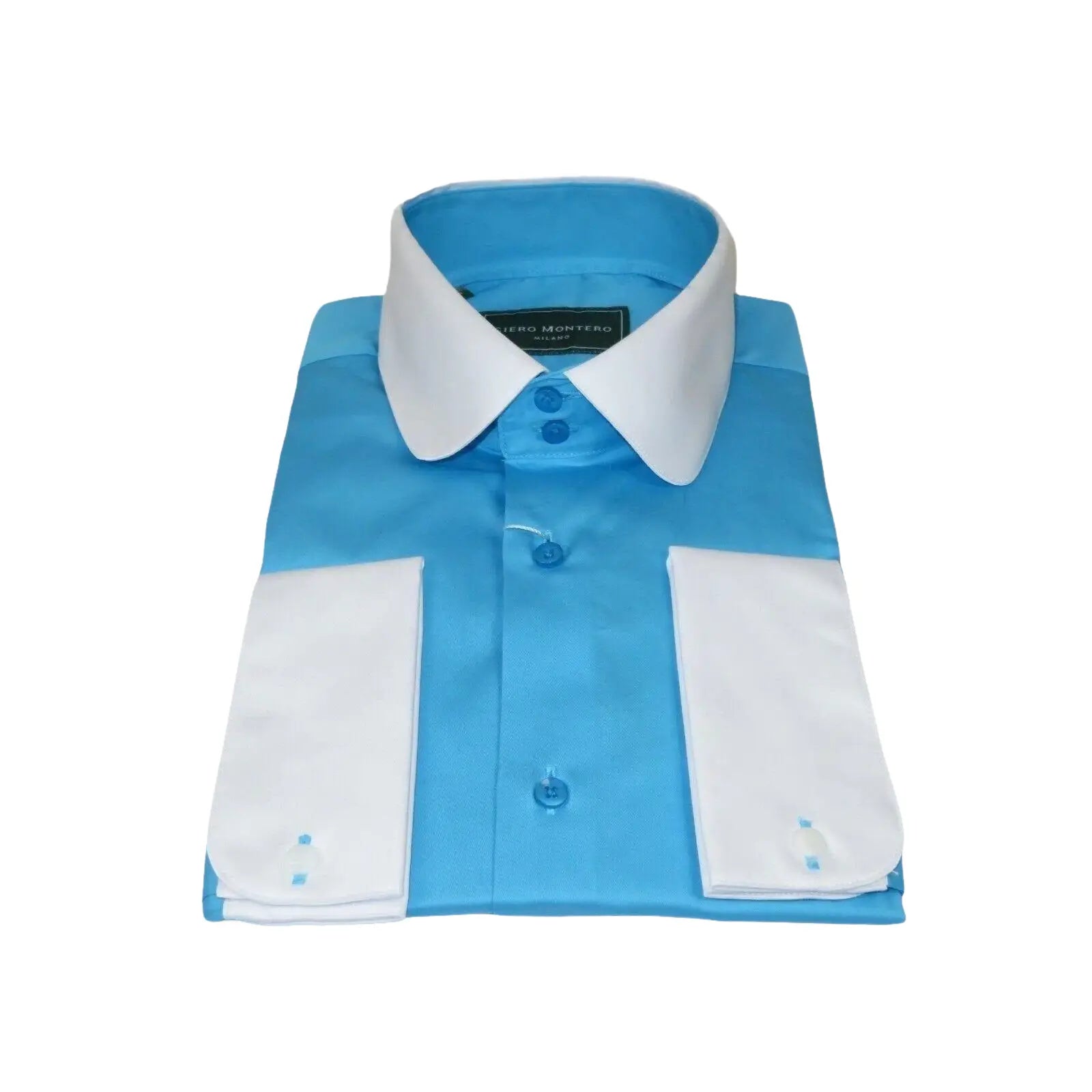 Men 100% Cotton Shirt CIERO MONTERO Turkey #STN 066 Teal/White Collar Slim Fit - J.Valintin Men's Wear Legend - 101043