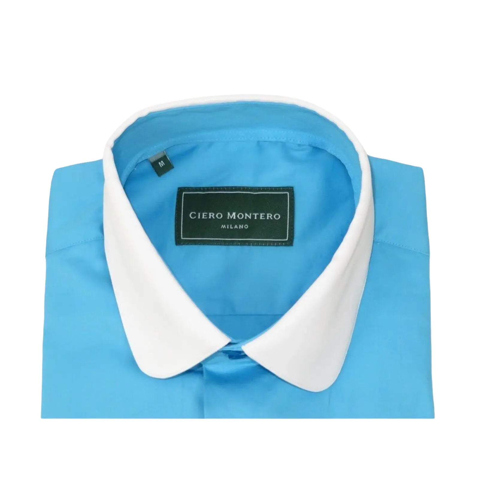 Men 100% Cotton Shirt CIERO MONTERO Turkey #STN 066 Teal/White Collar Slim Fit - J.Valintin Men's Wear Legend - 101043