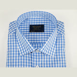 Men 100% Cotton Shirt Manschett Quesste Turkey Slim Fit 6012 - 02 Sky Blue Checker - J.Valintin Men's Wear Legend - 96879
