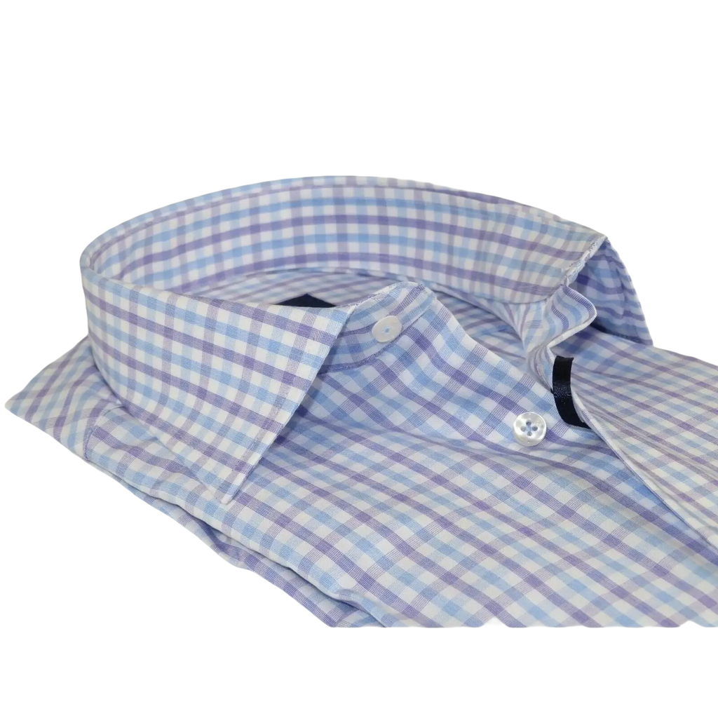 Men 100% Cotton Shirt Manschett Quesste Turkey Slim Fit 6019 - 02 Lilac Checkers - J.Valintin Men's Wear Legend - 96895