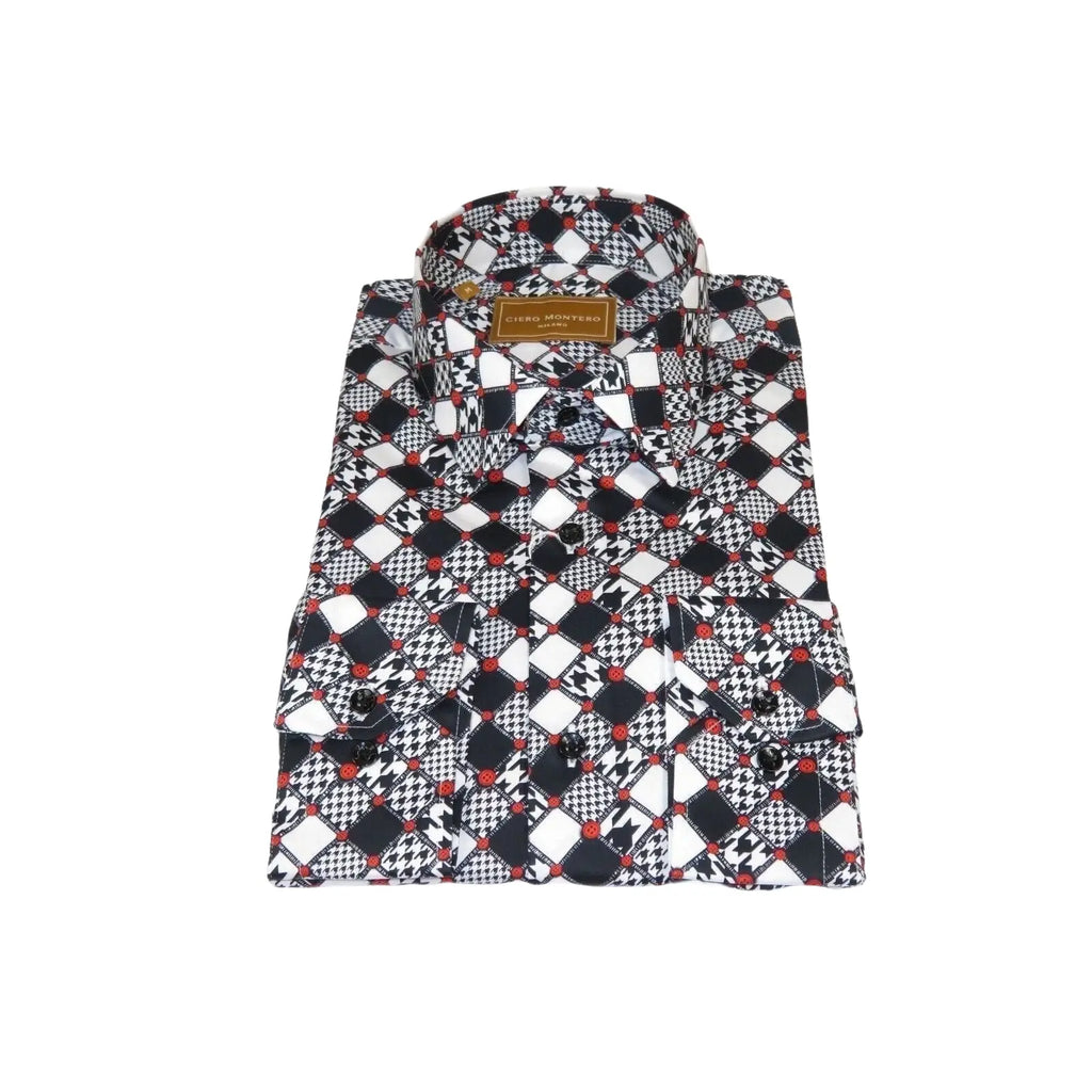 Men 100% Cotton Sport Shirt CIERO MONTERO Turkey Dress/Casual #5055 - 01 Black/Red - J.Valintin Men's Wear Legend - 101100