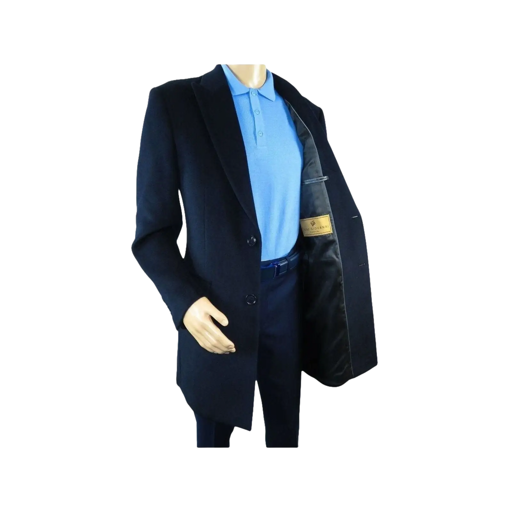 Men 100% Soft Wool 3/4 Length Winter Top Coat Cashmere Feel #Til - 71 Navy Blue - J.Valintin Men's Wear Legend - 98009