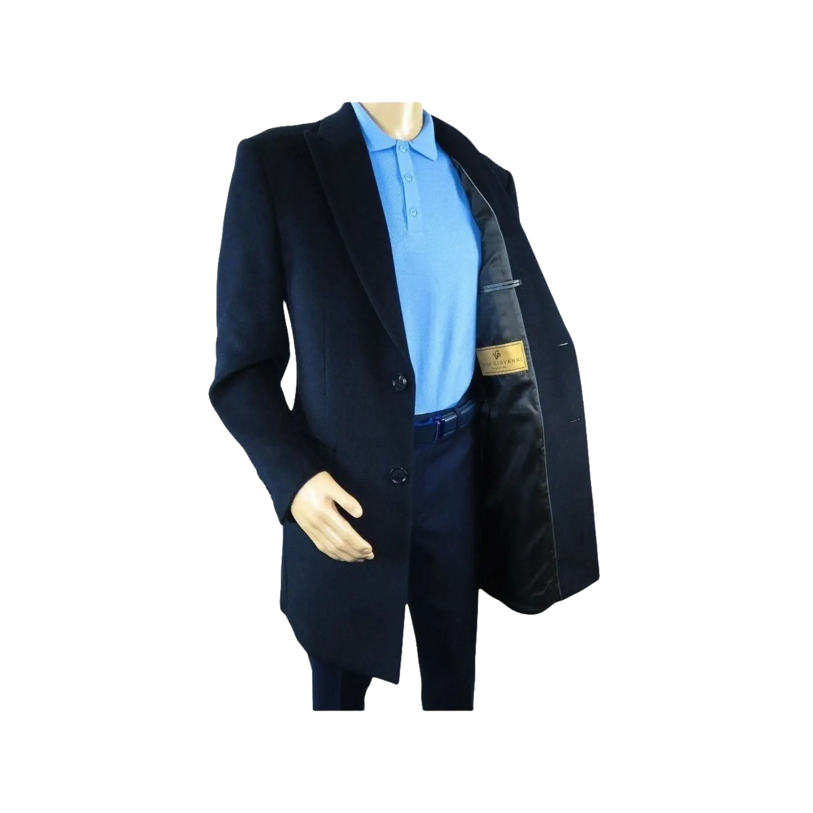 Men 100% Soft Wool 3/4 Length Winter Top Coat Cashmere Feel #Til - 71 Navy Blue - J.Valintin Men's Wear Legend - 98009