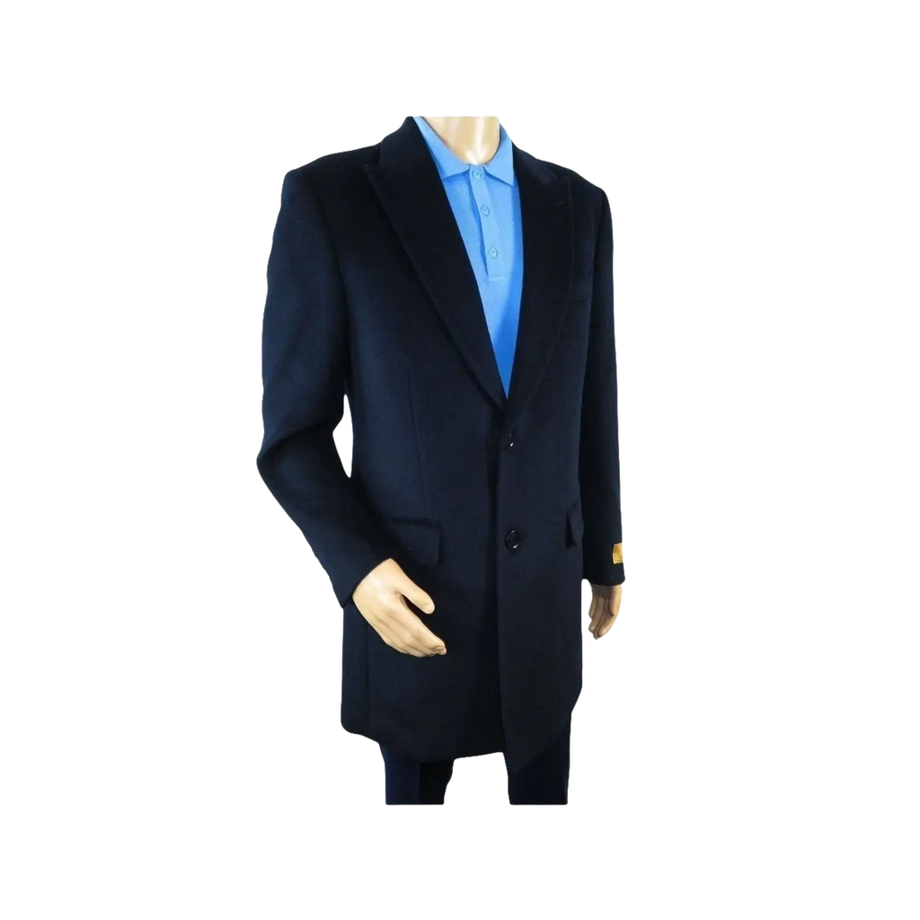 Men 100% Soft Wool 3/4 Length Winter Top Coat Cashmere Feel #Til - 71 Navy Blue - J.Valintin Men's Wear Legend - 98009