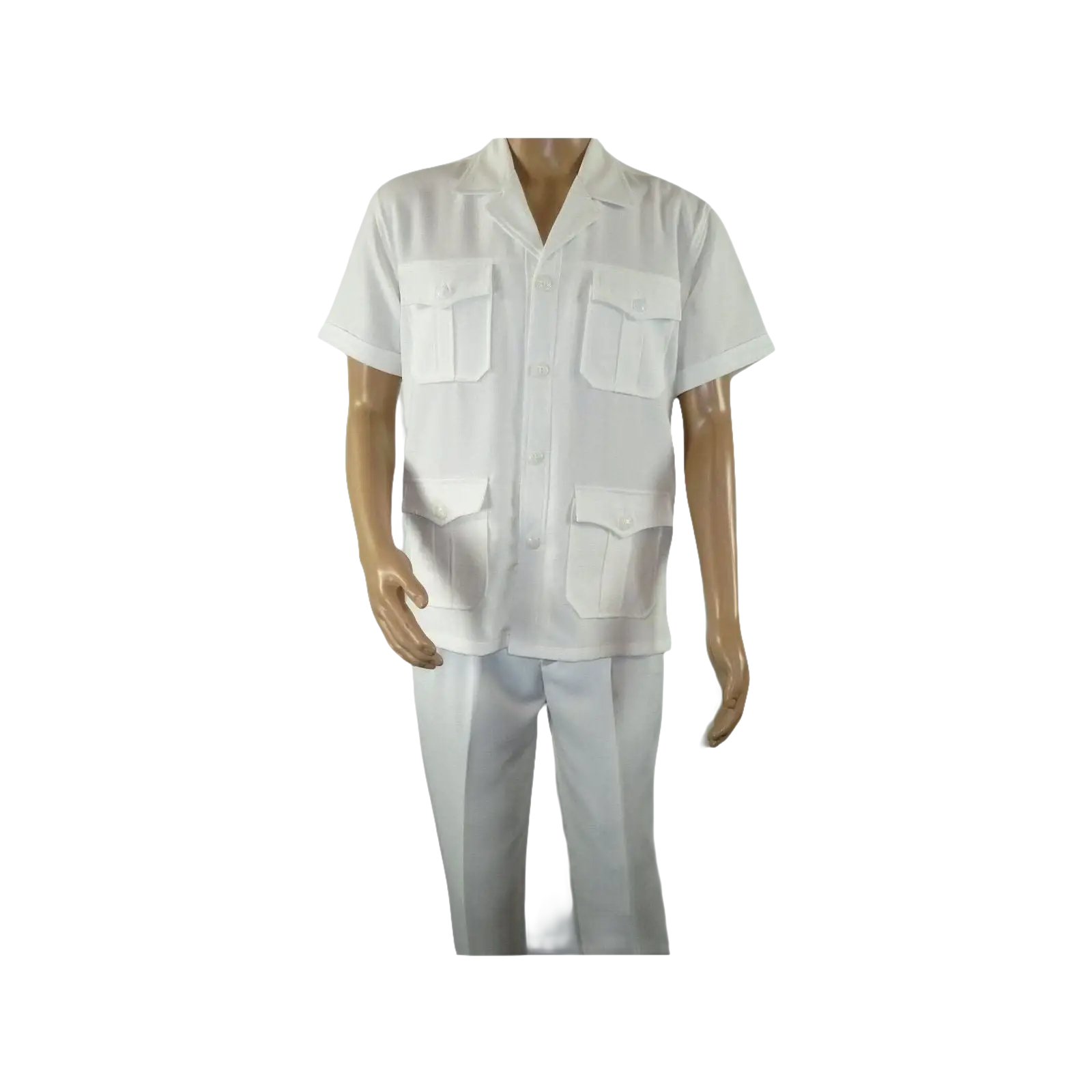 Men 2pc Stacy Adams leisure suit guayabera traditional matching Set 2201 White - J.Valintin Men's Wear Legend - 96209