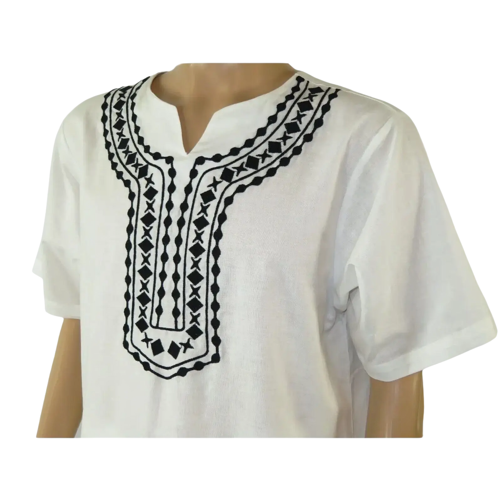 Men 2pc Stacy Adams leisure suit Linen Cotton With Embroidery 3668 white black - J.Valintin Men's Wear Legend - 95926