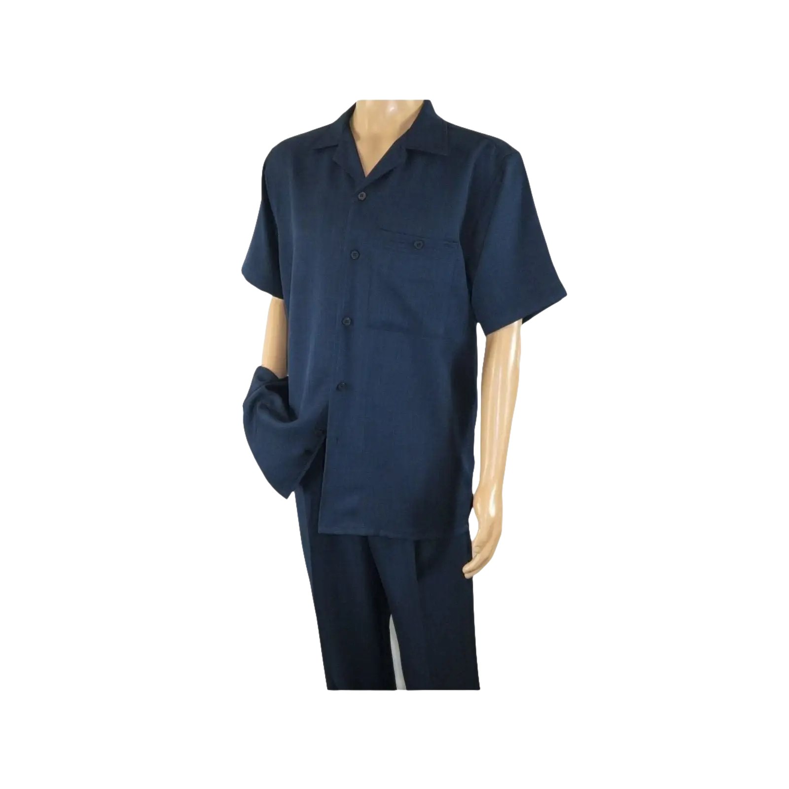 Men 2pc Walking Leisure Suit Short Sleeves By DREAMS 255 - 01 Solid Navy Blue - J.Valintin Men's Wear Legend - 96084