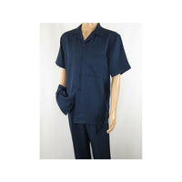 Men 2pc Walking Leisure Suit Short Sleeves By DREAMS 255 - 01 Solid Navy Blue - J.Valintin Men's Wear Legend - 96084