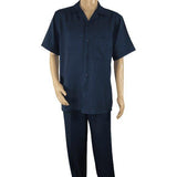 Men 2pc Walking Leisure Suit Short Sleeves By DREAMS 255 - 01 Solid Navy Blue - J.Valintin Men's Wear Legend - 96084