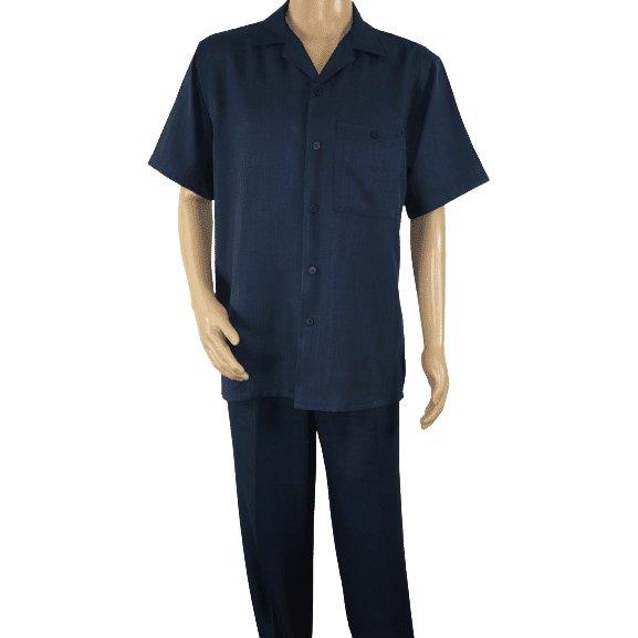 Men 2pc Walking Leisure Suit Short Sleeves By DREAMS 255 - 01 Solid Navy Blue - J.Valintin Men's Wear Legend - 96084